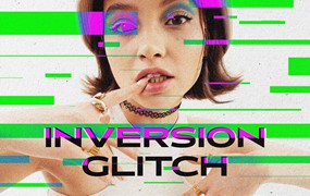 故障错位浮雕照片效果Ps修图特效滤镜样机 Inversion Glitch Photo Effect