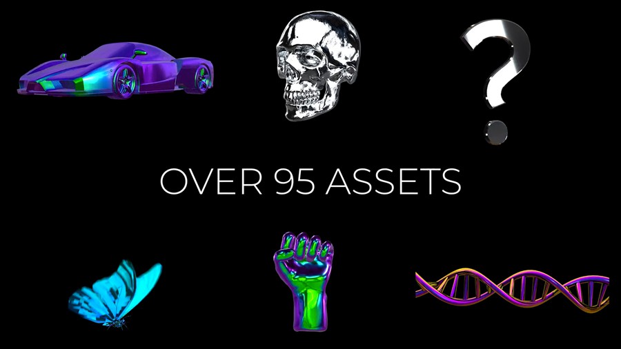 Cinepacks 103个高品质复古嘻哈说唱3D金属镀络、链条、形状、符号、背景、框架Alpha透明通道视频动画素材 Cinepacks - Chrome FX , sucaiwan.com