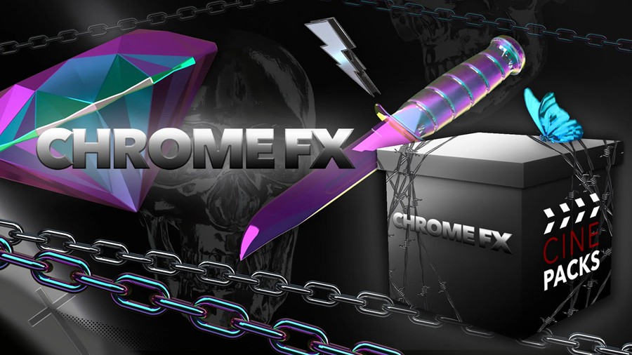 Cinepacks 103个高品质复古嘻哈说唱3D金属镀络、链条、形状、符号、背景、框架Alpha透明通道视频动画素材 Cinepacks - Chrome FX , sucaiwan.com