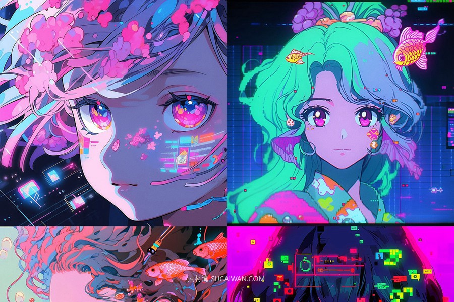 343款AI人工智能Midjourney生成复古动漫漫画电脑手机壁纸图片/关键词代码咒语素材包 343 Midjourney Prompts for Retro Anime , 第6张-素材湾丨精选海外优质设计素材资源 343款AI人工智能Midjourney生成复古动漫漫画电脑手机壁纸图片/关键词代码咒语素材包 343 Midjourney Prompts for Retro Anime , sucaiwan.com