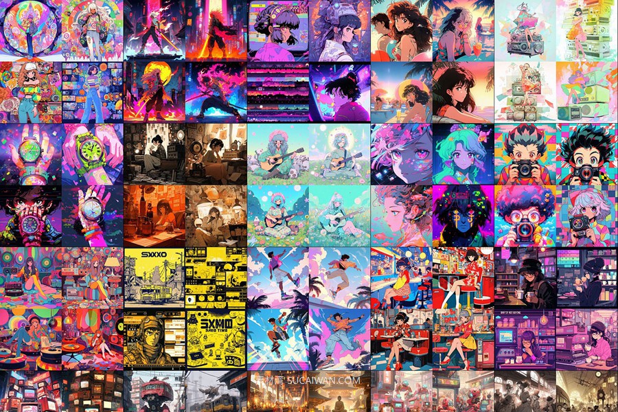 343款AI人工智能Midjourney生成复古动漫漫画电脑手机壁纸图片/关键词代码咒语素材包 343 Midjourney Prompts for Retro Anime , 第13张-素材湾丨精选海外优质设计素材资源 343款AI人工智能Midjourney生成复古动漫漫画电脑手机壁纸图片/关键词代码咒语素材包 343 Midjourney Prompts for Retro Anime , sucaiwan.com