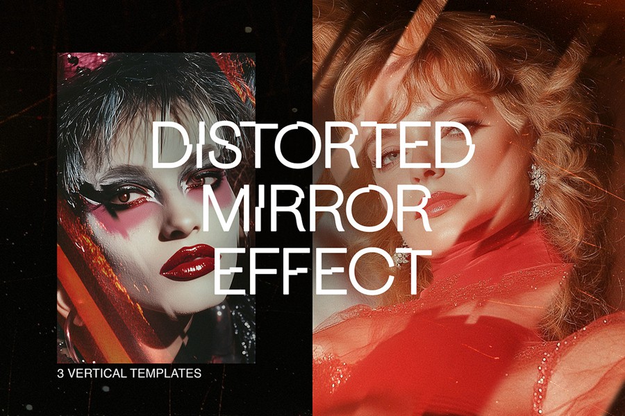 故障扭曲棱镜反射照片效果ps特效滤镜样机 Distorted Mirror Poster Effect , sucaiwan.com
