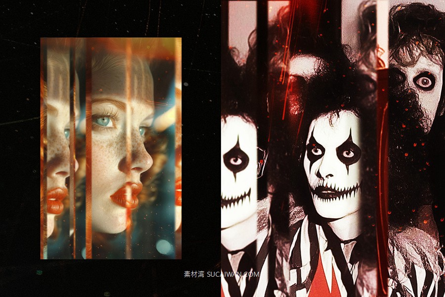 故障扭曲棱镜反射照片效果ps特效滤镜样机 Distorted Mirror Poster Effect , sucaiwan.com