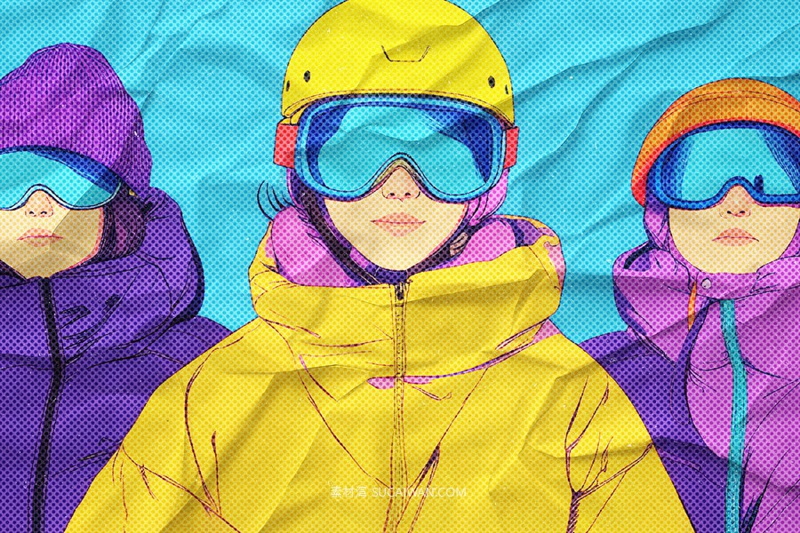 复古半色调褶皱照片效果ps特效滤镜样机 Halftone Crumpled Paper Effect , sucaiwan.com