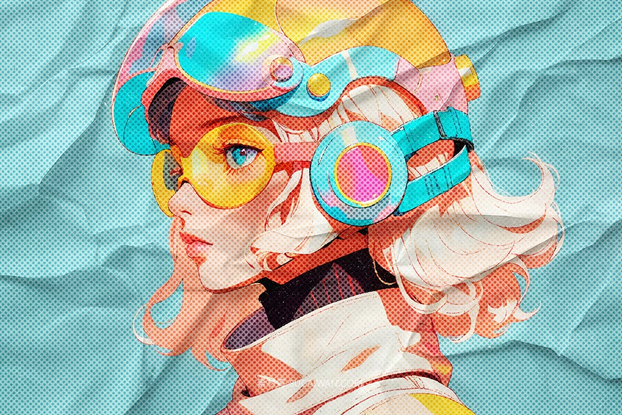 复古半色调褶皱照片效果ps特效滤镜样机 Halftone Crumpled Paper Effect , sucaiwan.com