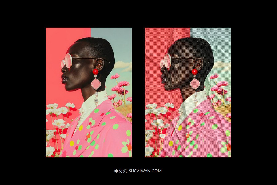 复古半色调褶皱照片效果ps特效滤镜样机 Halftone Crumpled Paper Effect , sucaiwan.com