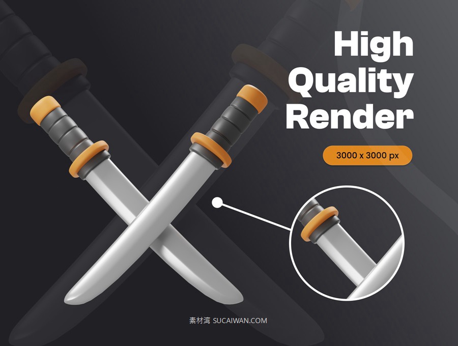 18款卡通3D立体日本武士元素武器刀剑飞镖服装图标Icons设计Blender/Psd/Png格式素材 Ninja 3D Icon Pack , 第4张-素材湾丨精选海外优质设计素材资源 18款卡通3D立体日本武士元素武器刀剑飞镖服装图标Icons设计Blender/Psd/Png格式素材 Ninja 3D Icon Pack , sucaiwan.com