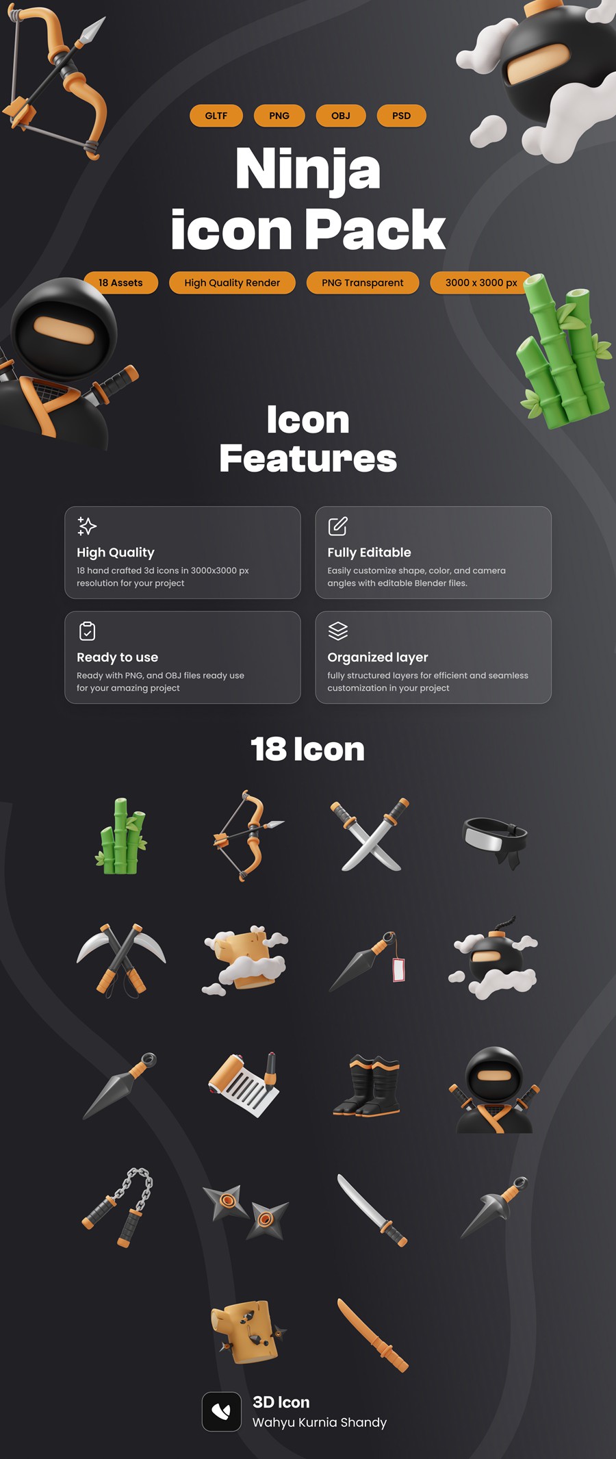 18款卡通3D立体日本武士元素武器刀剑飞镖服装图标Icons设计Blender/Psd/Png格式素材 Ninja 3D Icon Pack , 第7张-素材湾丨精选海外优质设计素材资源 18款卡通3D立体日本武士元素武器刀剑飞镖服装图标Icons设计Blender/Psd/Png格式素材 Ninja 3D Icon Pack , sucaiwan.com