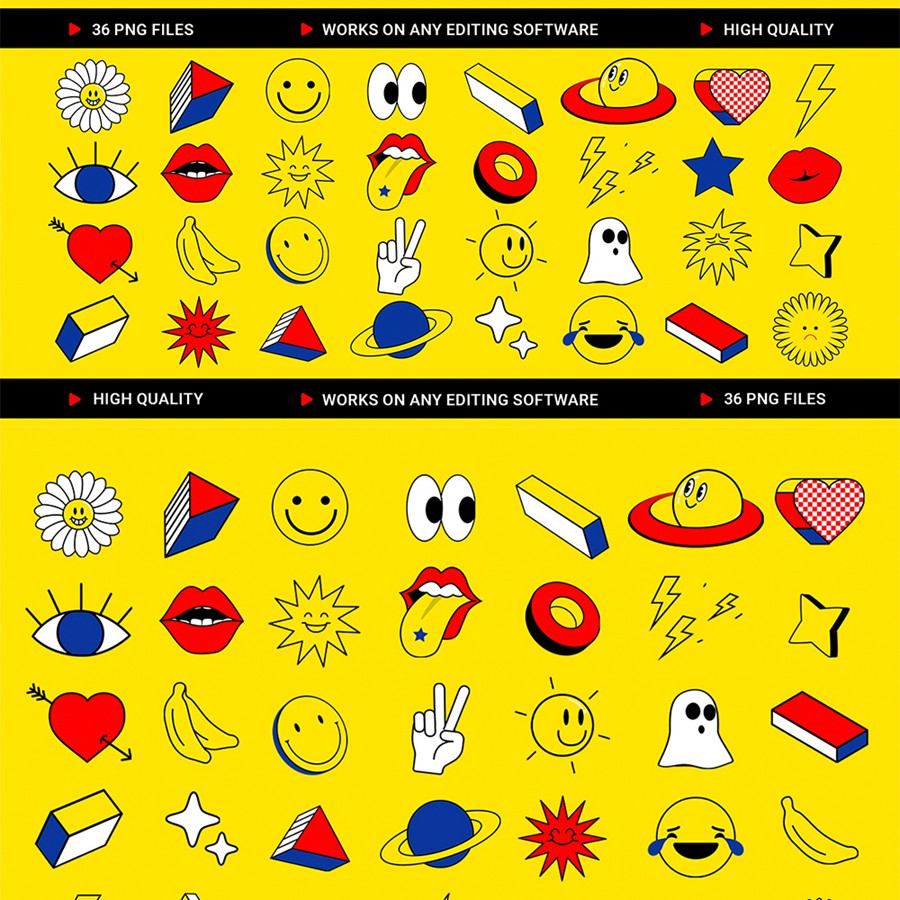 36款复古俏皮趣味表情包Y2K美学潮流贴纸海报设计免扣PNG素材 Pixflow - Retro Emoji Pack , 第1张-素材湾丨精选海外优质设计素材资源 36款复古俏皮趣味表情包Y2K美学潮流贴纸海报设计免扣PNG素材 Pixflow - Retro Emoji Pack , sucaiwan.com