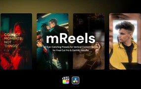 MotionVFX — Mreels 热门电影级梦幻胶片漏光闪烁竖屏分屏转场过渡排版叠加效果FCPX插件
