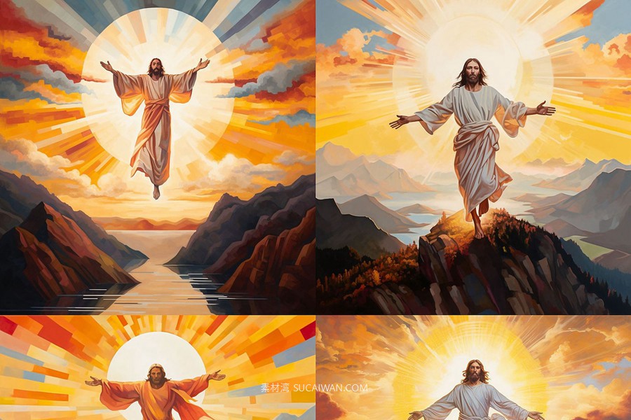 352组Ai智能Midjourney生成基督教元素手机电脑壁纸图片+代码咒语关键词素材 352 Midjourney Prompts for Christianity: Vol2 , sucaiwan.com