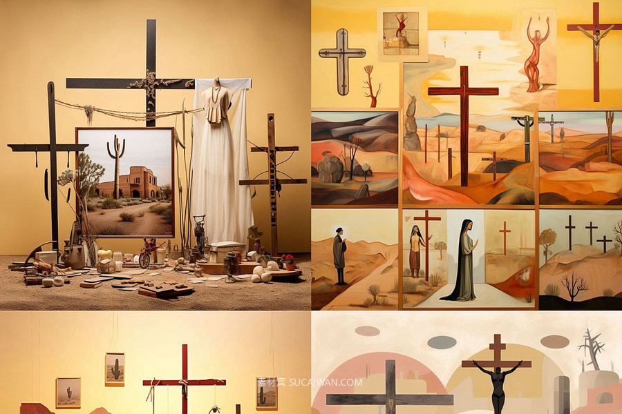 352组Ai智能Midjourney生成基督教元素手机电脑壁纸图片+代码咒语关键词素材 352 Midjourney Prompts for Christianity: Vol2 , sucaiwan.com