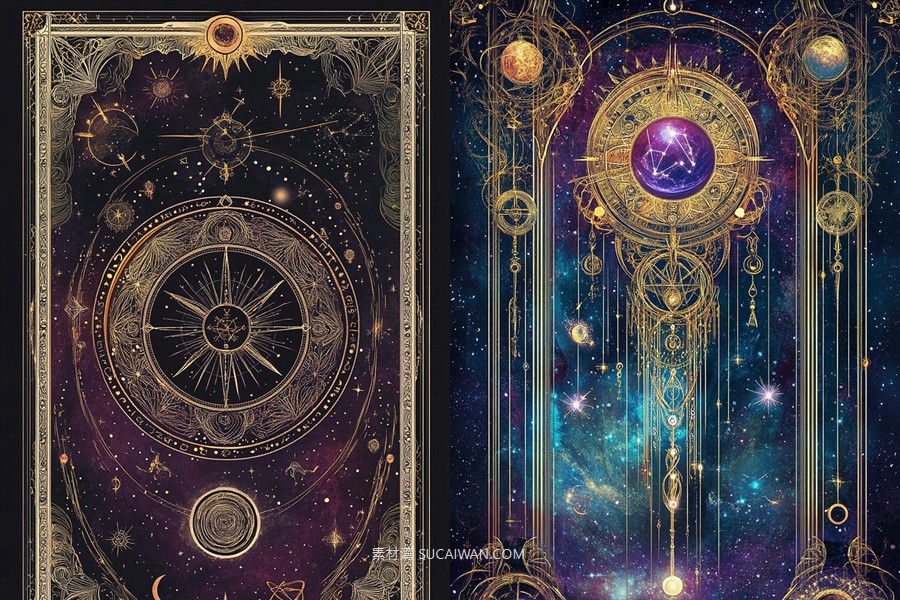 436组Ai智能Midjourney生成塔罗牌卡牌手机电脑壁纸图片+代码咒语关键词素材 436 Ai Art Prompts For Card Art Vol 3 , sucaiwan.com