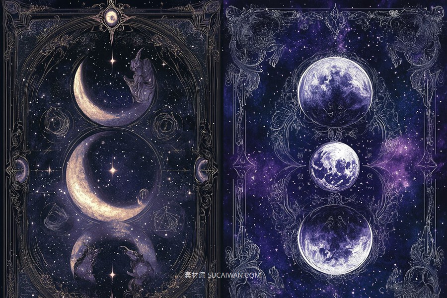 436组Ai智能Midjourney生成塔罗牌卡牌手机电脑壁纸图片+代码咒语关键词素材 436 Ai Art Prompts For Card Art Vol 3 , sucaiwan.com