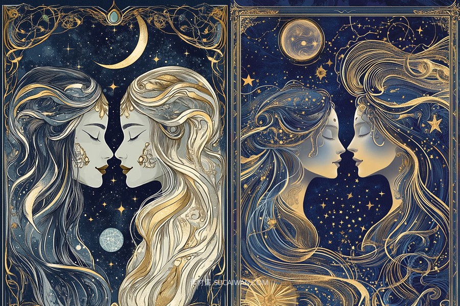 436组Ai智能Midjourney生成塔罗牌卡牌手机电脑壁纸图片+代码咒语关键词素材 436 Ai Art Prompts For Card Art Vol 3 , sucaiwan.com