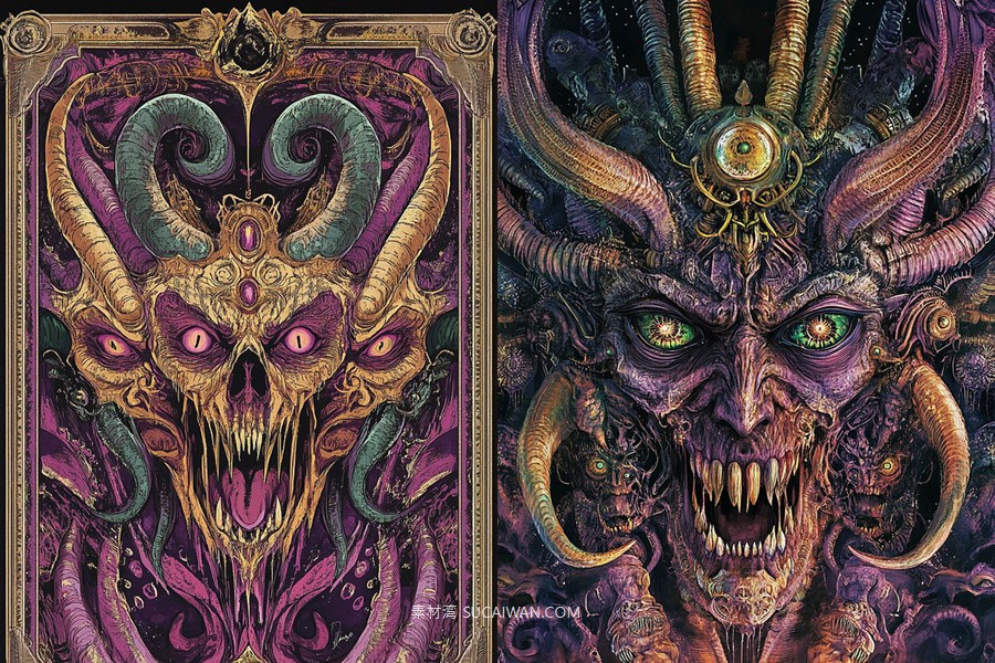 436组Ai智能Midjourney生成塔罗牌卡牌手机电脑壁纸图片+代码咒语关键词素材 436 Ai Art Prompts For Card Art Vol 3 , sucaiwan.com