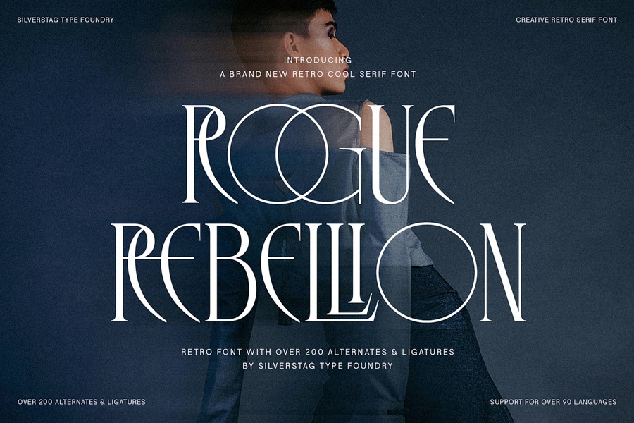 复古风格精致古典美学艺术衬线连字标题logo排版装饰字体 SLTF Rogue Rebellion - Ligature Serif Font , sucaiwan.com