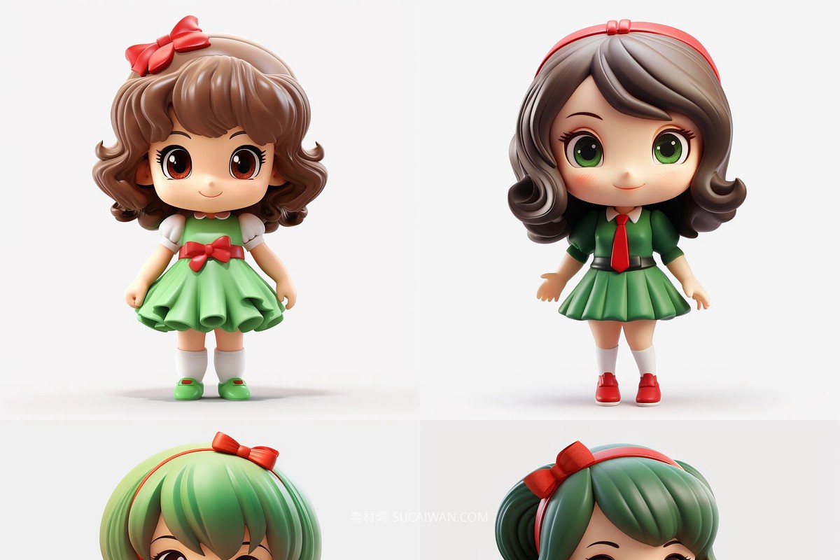 396款Ai智能Midjourney生成可爱卡通小娃娃手机电脑壁纸图片+代码咒语关键词素材 396 Midjourney Prompts for Little Dolls , sucaiwan.com