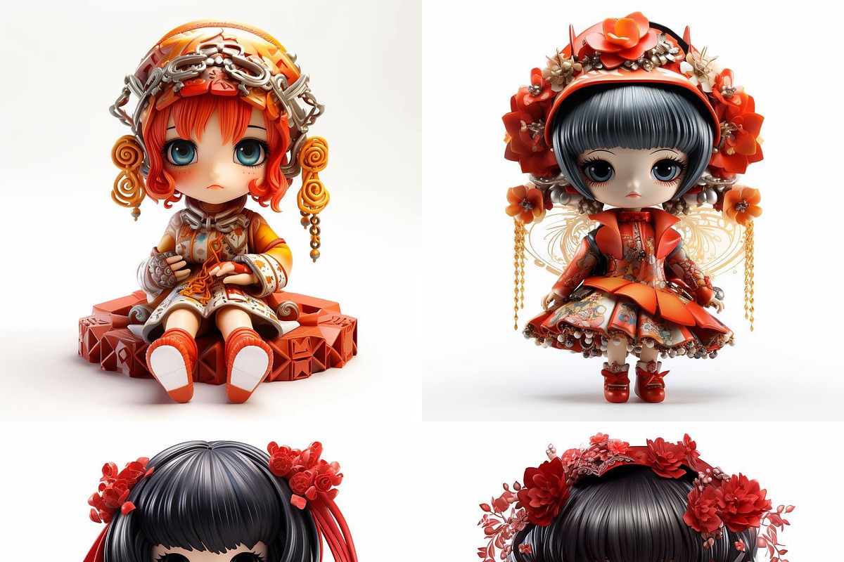 396款Ai智能Midjourney生成可爱卡通小娃娃手机电脑壁纸图片+代码咒语关键词素材 396 Midjourney Prompts for Little Dolls , sucaiwan.com