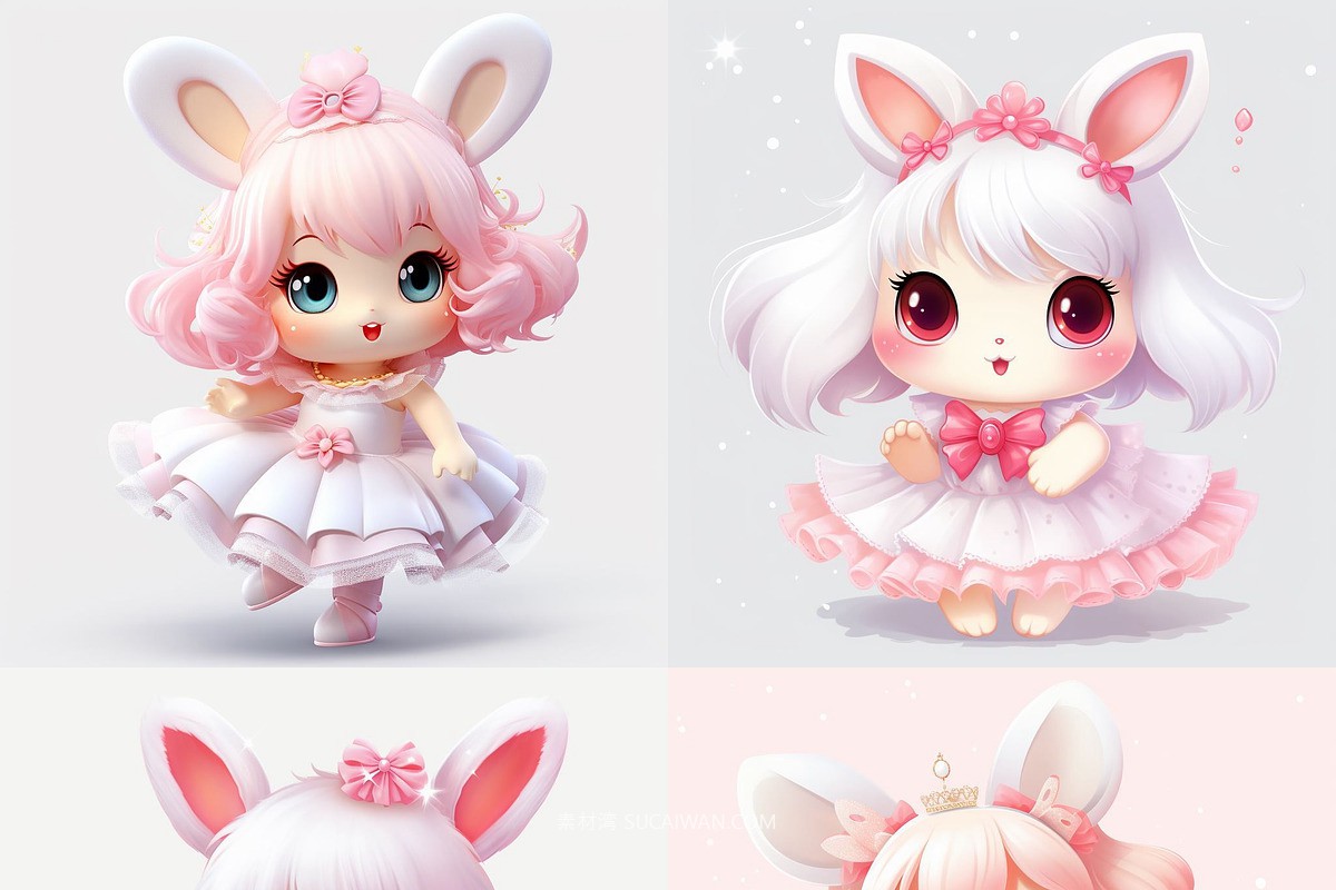 396款Ai智能Midjourney生成可爱卡通小娃娃手机电脑壁纸图片+代码咒语关键词素材 396 Midjourney Prompts for Little Dolls , sucaiwan.com