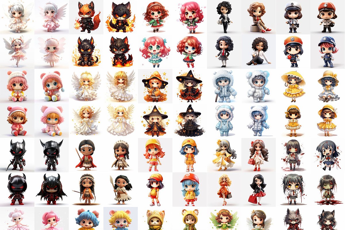 396款Ai智能Midjourney生成可爱卡通小娃娃手机电脑壁纸图片+代码咒语关键词素材 396 Midjourney Prompts for Little Dolls , sucaiwan.com