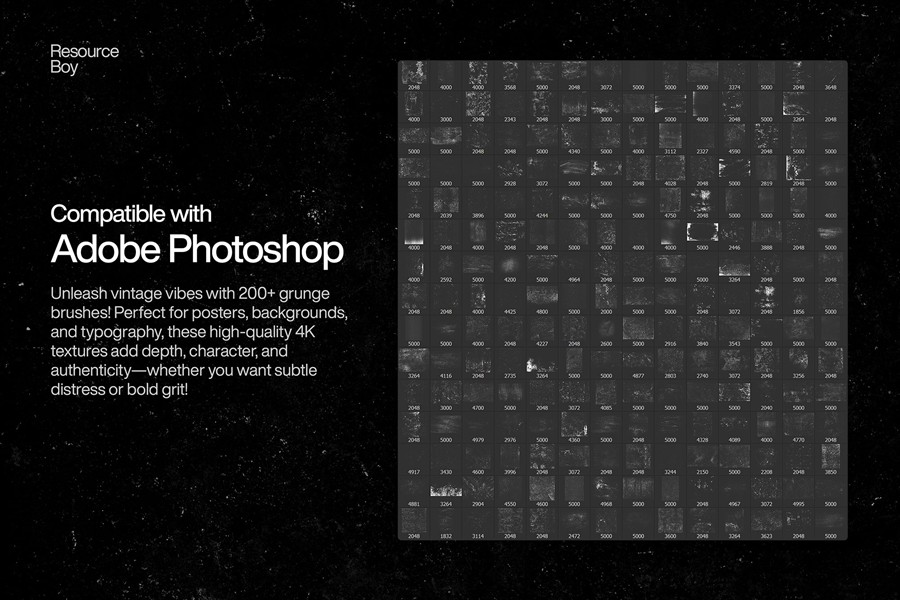 200+款复古风格做旧粗糙裂纹砂砾ps笔刷画笔设计素材 Grunge Brushes for Photoshop , sucaiwan.com