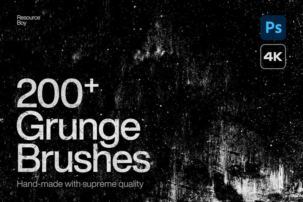 200+款复古风格做旧粗糙裂纹砂砾ps笔刷画笔设计素材 Grunge Brushes for Photoshop , sucaiwan.com