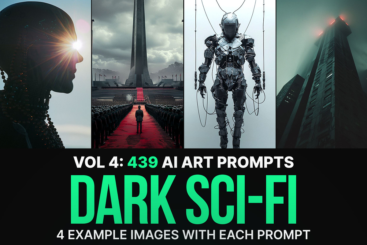 439组Ai智能Midjourney生成科幻赛博朋克风格手机电脑壁纸图片+代码咒语关键词素材 439 Midjourney Prompts for Dark Sci-fi: Vol 4 , sucaiwan.com