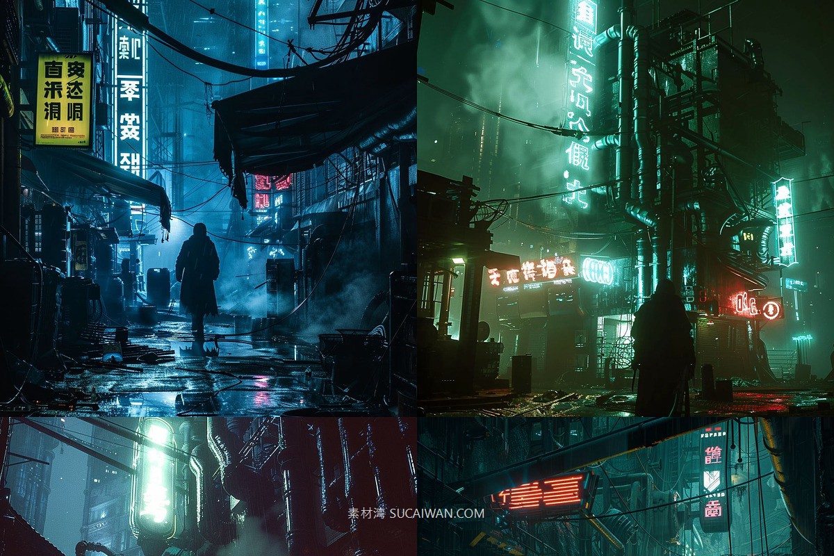 439组Ai智能Midjourney生成科幻赛博朋克风格手机电脑壁纸图片+代码咒语关键词素材 439 Midjourney Prompts for Dark Sci-fi: Vol 4 , sucaiwan.com