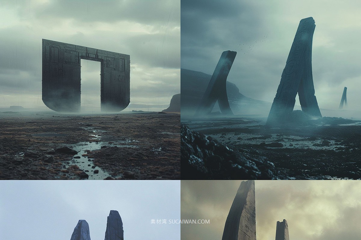 439组Ai智能Midjourney生成科幻赛博朋克风格手机电脑壁纸图片+代码咒语关键词素材 439 Midjourney Prompts for Dark Sci-fi: Vol 4 , sucaiwan.com