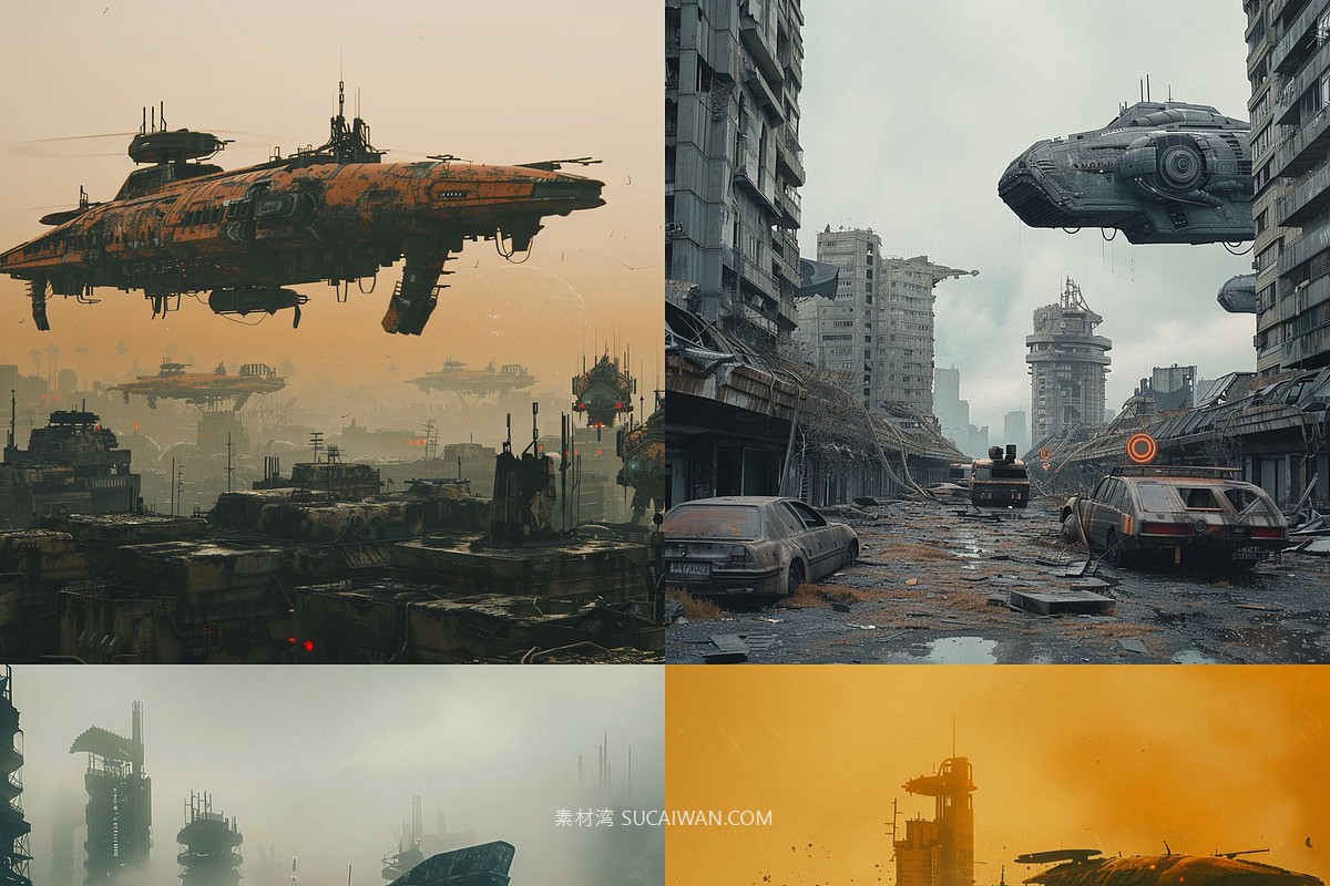 439组Ai智能Midjourney生成科幻赛博朋克风格手机电脑壁纸图片+代码咒语关键词素材 439 Midjourney Prompts for Dark Sci-fi: Vol 4 , sucaiwan.com