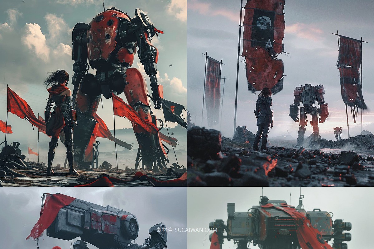 439组Ai智能Midjourney生成科幻赛博朋克风格手机电脑壁纸图片+代码咒语关键词素材 439 Midjourney Prompts for Dark Sci-fi: Vol 4 , sucaiwan.com