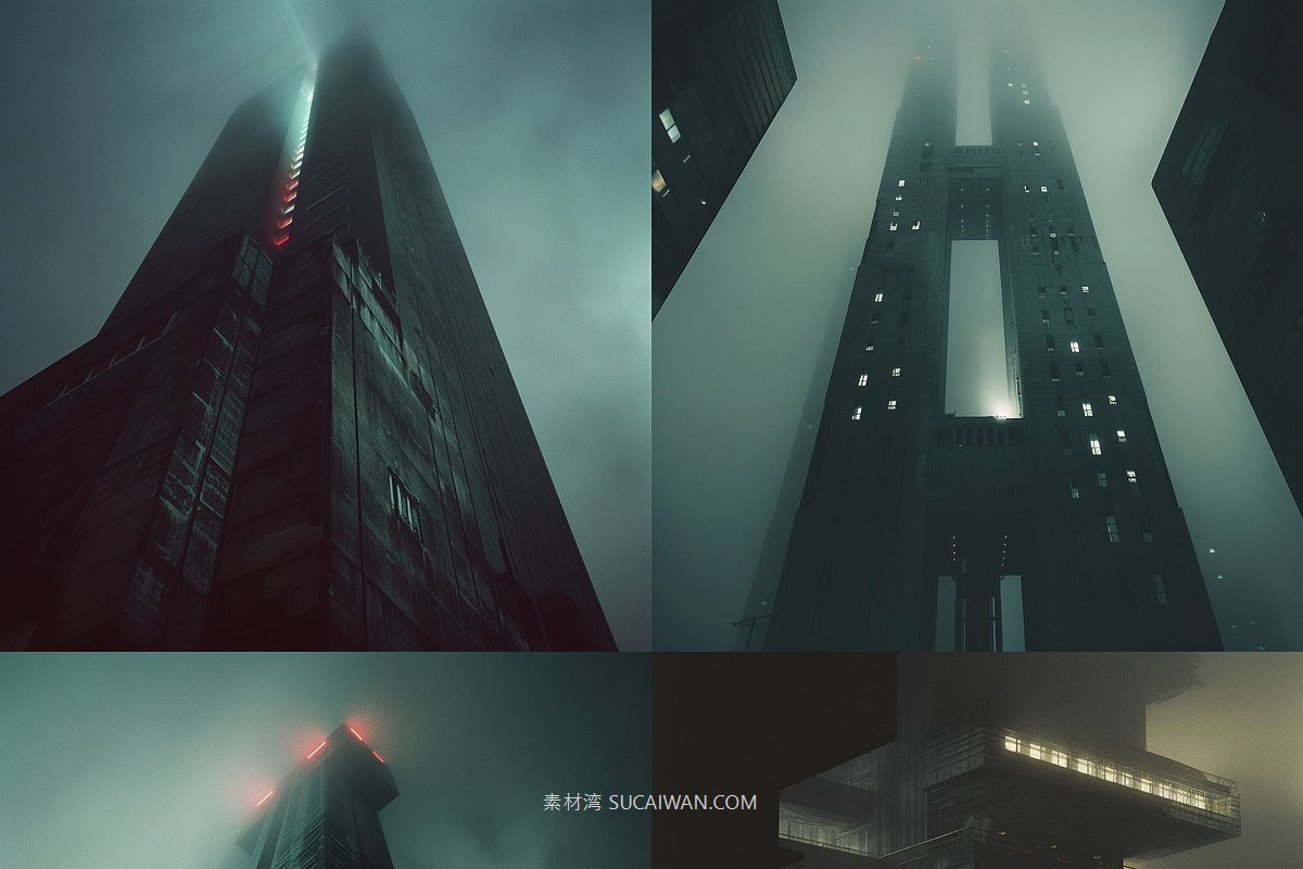 439组Ai智能Midjourney生成科幻赛博朋克风格手机电脑壁纸图片+代码咒语关键词素材 439 Midjourney Prompts for Dark Sci-fi: Vol 4 , sucaiwan.com