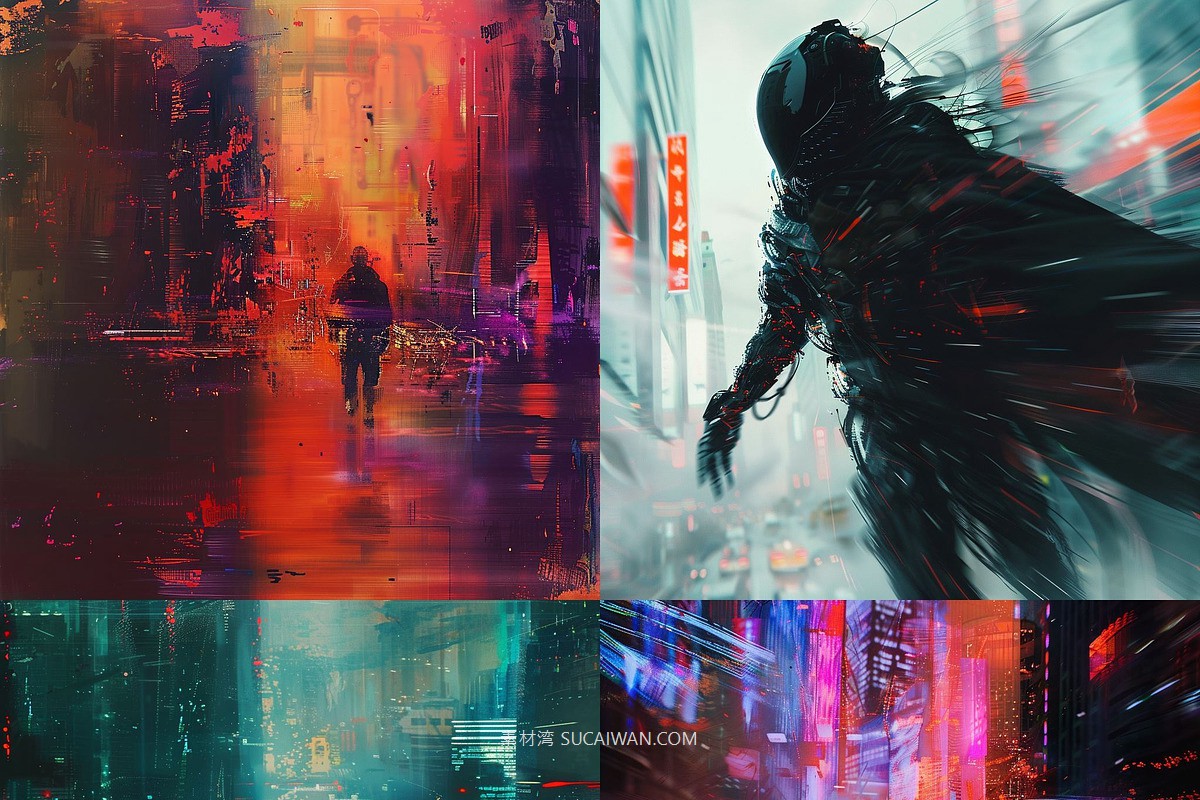 439组Ai智能Midjourney生成科幻赛博朋克风格手机电脑壁纸图片+代码咒语关键词素材 439 Midjourney Prompts for Dark Sci-fi: Vol 4 , sucaiwan.com