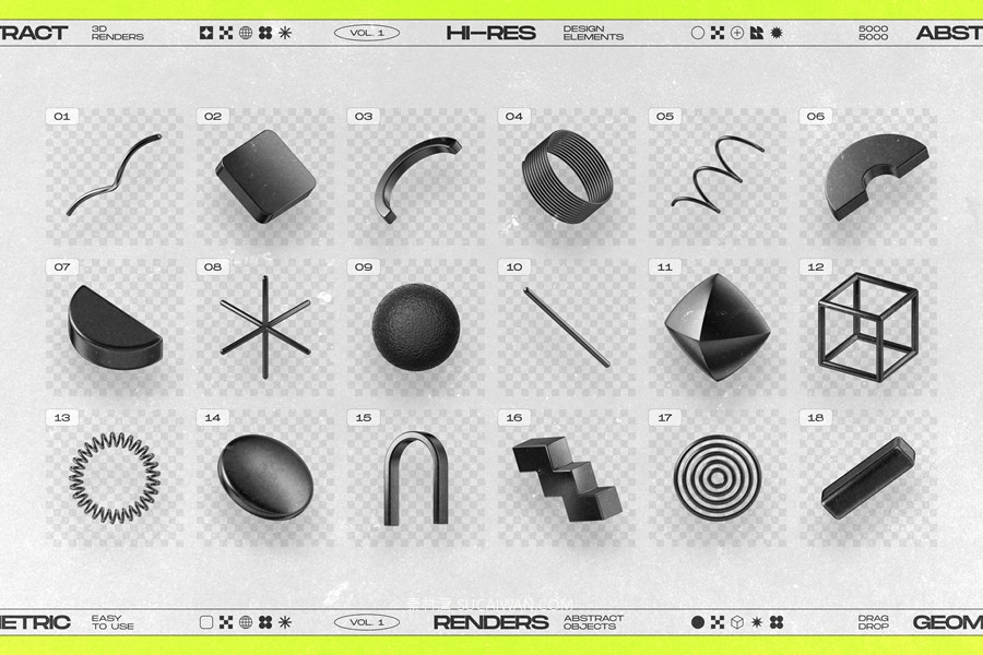 130款未来科幻3D立体抽象几何图形视觉海报png免抠背景图设计素材 130 Black 3D Elements Collection Vol.1 by Samolevsky , 第3张-素材湾丨精选海外优质设计素材资源 130款未来科幻3D立体抽象几何图形视觉海报png免抠背景图设计素材 130 Black 3D Elements Collection Vol.1 by Samolevsky , sucaiwan.com