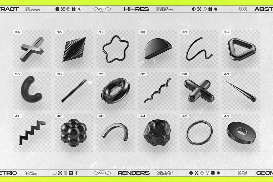 130款未来科幻3D立体抽象几何图形视觉海报png免抠背景图设计素材 130 Black 3D Elements Collection Vol.1 by Samolevsky , 第7张-素材湾丨精选海外优质设计素材资源 130款未来科幻3D立体抽象几何图形视觉海报png免抠背景图设计素材 130 Black 3D Elements Collection Vol.1 by Samolevsky , sucaiwan.com