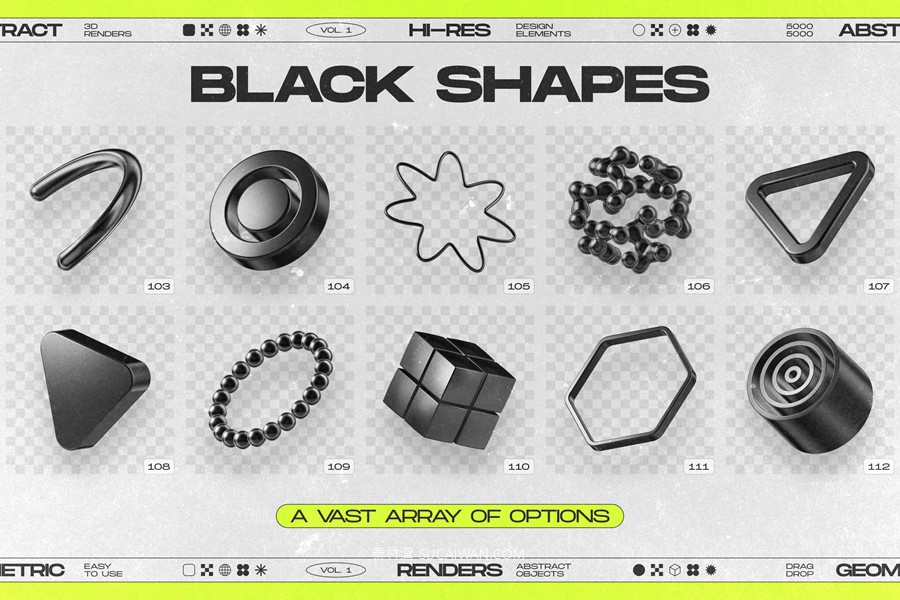130款未来科幻3D立体抽象几何图形视觉海报png免抠背景图设计素材 130 Black 3D Elements Collection Vol.1 by Samolevsky , 第18张-素材湾丨精选海外优质设计素材资源 130款未来科幻3D立体抽象几何图形视觉海报png免抠背景图设计素材 130 Black 3D Elements Collection Vol.1 by Samolevsky , sucaiwan.com