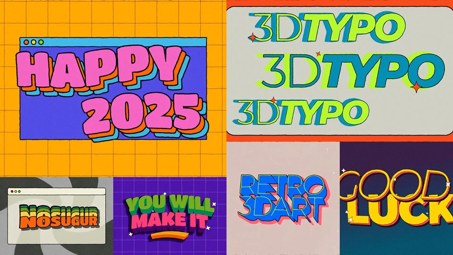 复古创意趣味卡通风格3D彩色标题排版动画AE模板 Creative Typo , sucaiwan.com