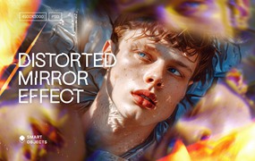 故障失真扭曲照片效果ps特效滤镜样机 Distorted Mirror Photo Effect