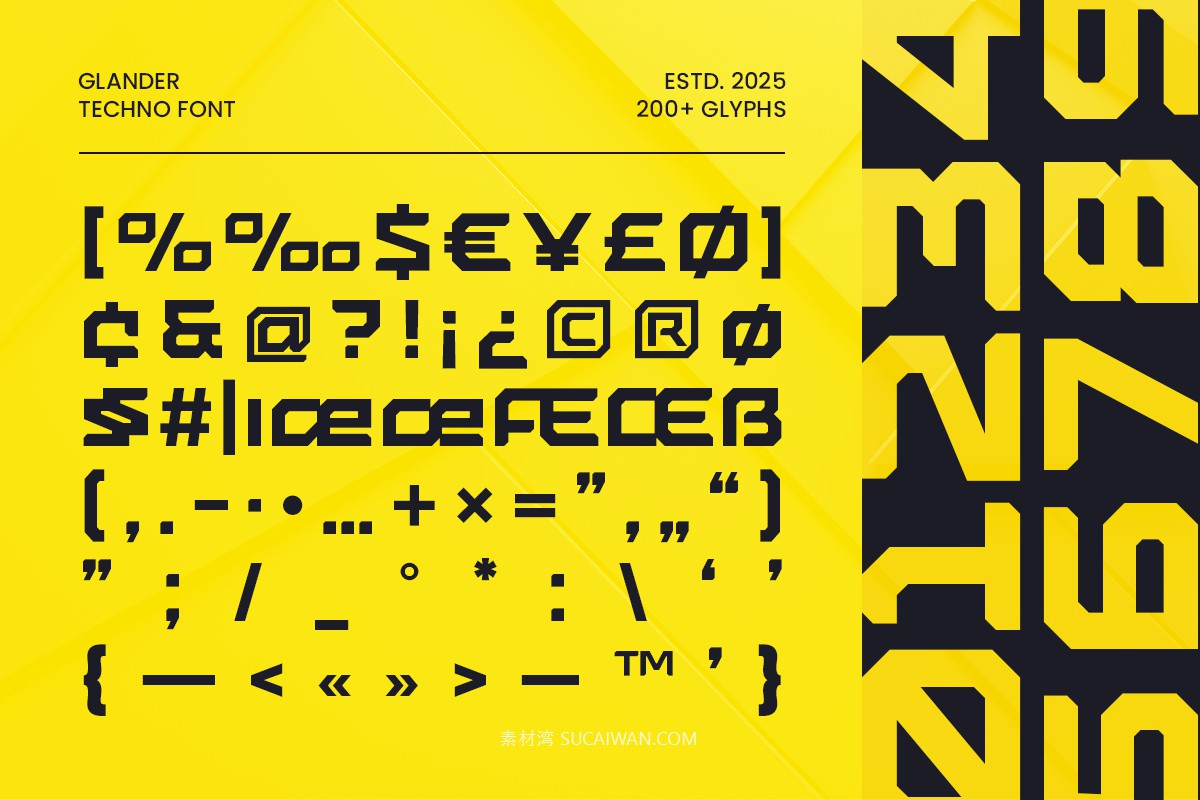 现代科幻赛博朋克风品牌海报电子竞技设计无衬线英文字体 Glander – Techno Font , 第5张-素材湾丨精选海外优质设计素材资源 现代科幻赛博朋克风品牌海报电子竞技设计无衬线英文字体 Glander – Techno Font , sucaiwan.com