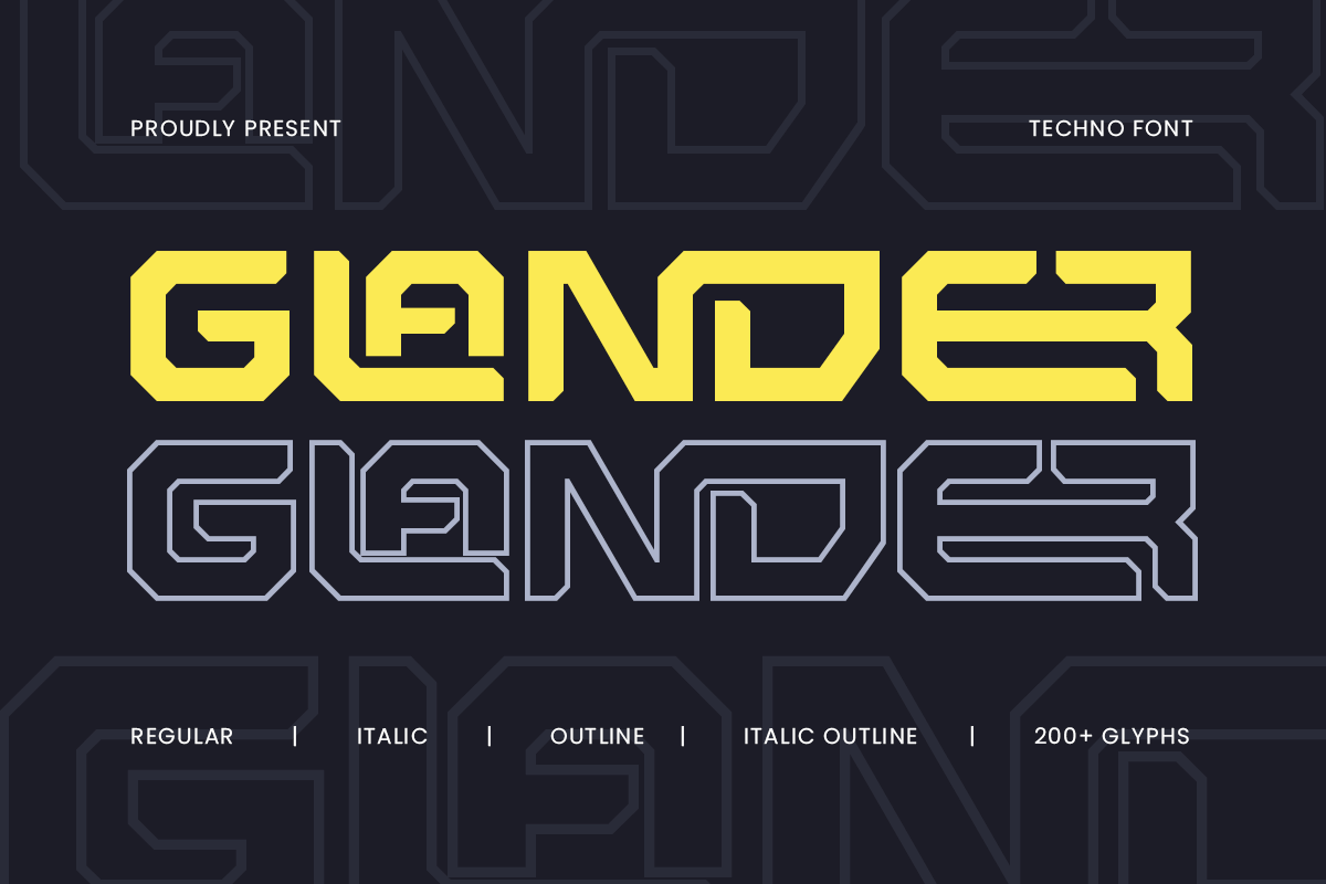 现代科幻赛博朋克风品牌海报电子竞技设计无衬线英文字体 Glander – Techno Font , 第1张-素材湾丨精选海外优质设计素材资源 现代科幻赛博朋克风品牌海报电子竞技设计无衬线英文字体 Glander – Techno Font , sucaiwan.com