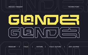 现代科幻赛博朋克风品牌海报电子竞技设计无衬线英文字体 Glander – Techno Font