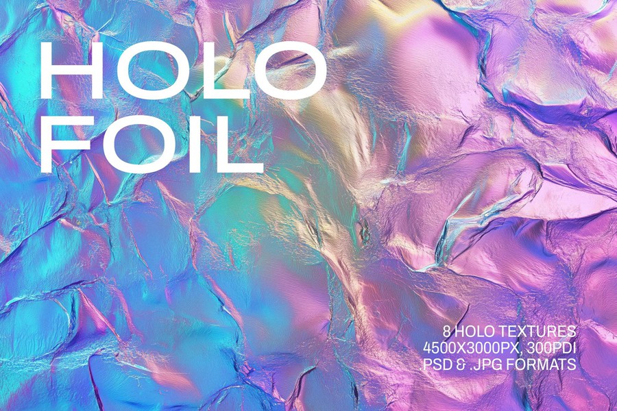 超现实褶皱全息渐变褶皱金属铂纸jpg/psd格式背景图片设计素材 Holo Foil Textures , sucaiwan.com
