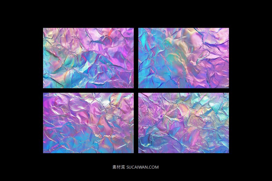 超现实褶皱全息渐变褶皱金属铂纸jpg/psd格式背景图片设计素材 Holo Foil Textures , sucaiwan.com