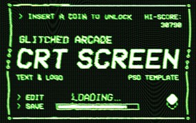 故障矩阵像素照片效果ps标题文本特效滤镜样机 Glitched Arcade Text & Logo Effect