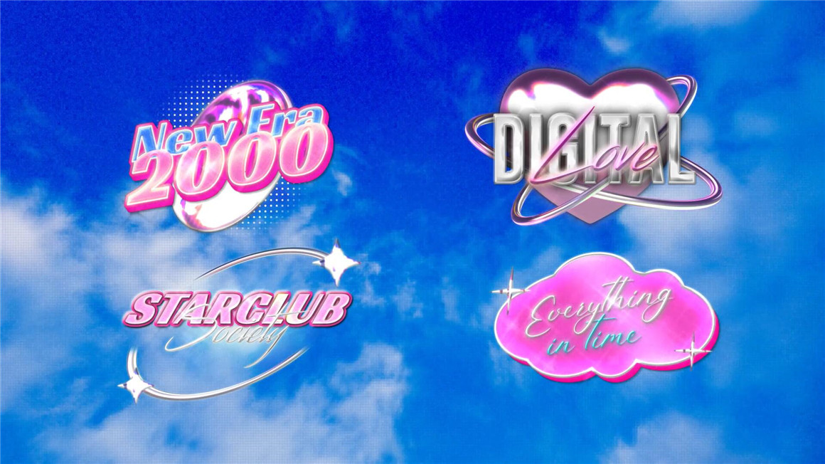 复古千禧Y2风格霓虹发光酸性镀铬金属短片音乐视频文字标题动画AE/PR模板 , sucaiwan.com