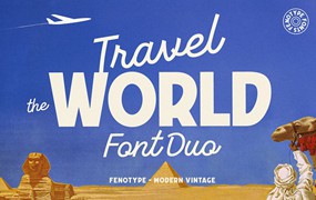 50年代复古海报书籍封面标题品牌标识logo设计psai英文字体安装包 Travel The World Font Family