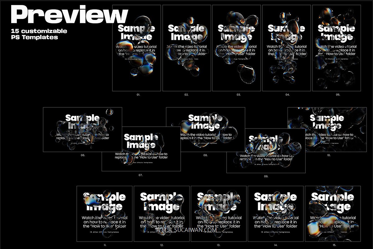 新潮透明液体水珠水滴失真故障扭曲折射特效海报字体标题设计ps样机动作素材 Bubble Photoshop Templates , 第3张-素材湾丨精选海外优质设计素材资源 新潮透明液体水珠水滴失真故障扭曲折射特效海报字体标题设计ps样机动作素材 Bubble Photoshop Templates , sucaiwan.com