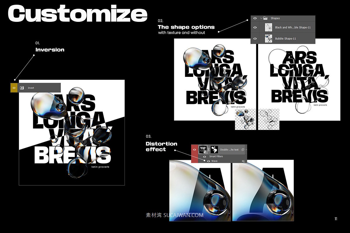 新潮透明液体水珠水滴失真故障扭曲折射特效海报字体标题设计ps样机动作素材 Bubble Photoshop Templates , 第5张-素材湾丨精选海外优质设计素材资源 新潮透明液体水珠水滴失真故障扭曲折射特效海报字体标题设计ps样机动作素材 Bubble Photoshop Templates , sucaiwan.com