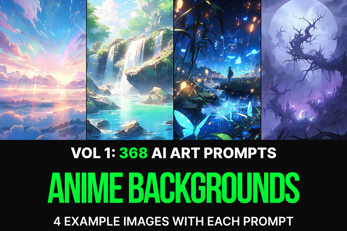 368组ai智能mj生成动漫背景电脑手机壁纸提示词咒语关键词+图片套装 368 Midjourney Prompts for Anime Backgrounds , sucaiwan.com